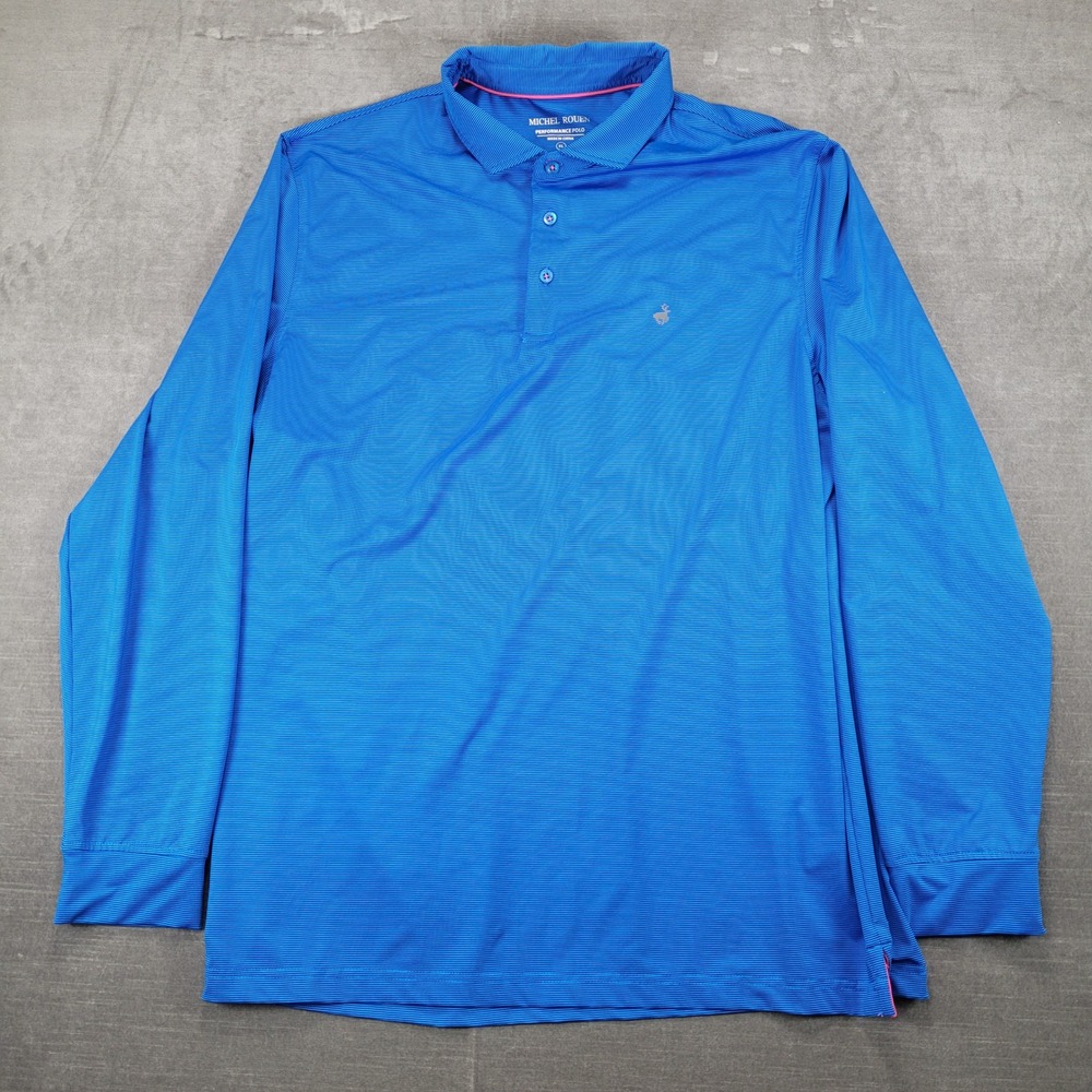 MICHEL ROUEN Mens Performance Polo Shirt Long Sleeve Blue XL‎ Golf Casual